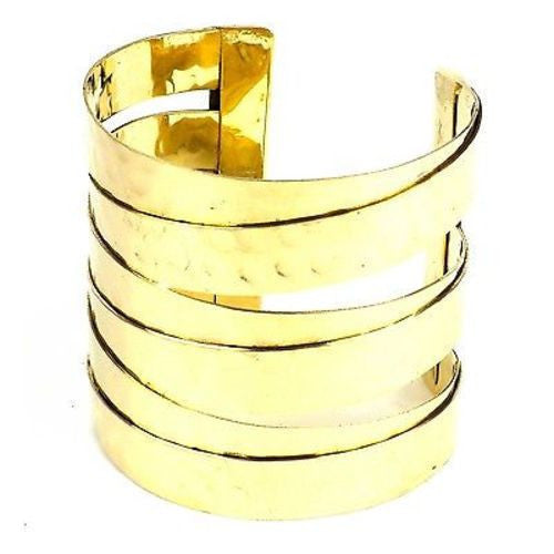 Banded Goldtone Hammered Cuff Handmade and Fair Trade