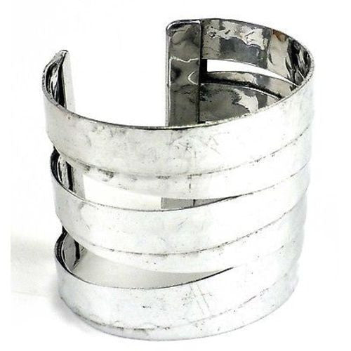 Banded Silver Finished Hammered Cuff Handmade and Fair Trade