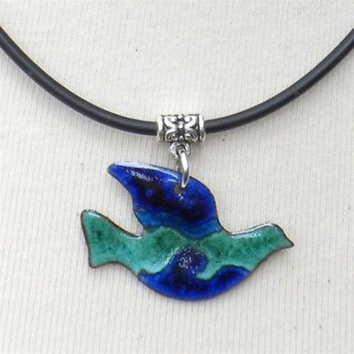 Enamel on Copper Peace Dove Pendant Necklace Handmade and Fair Trade
