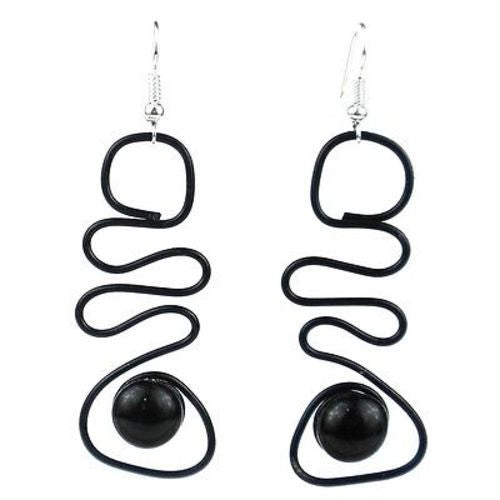 Enameled Wire and Black Glass Bead "Abstract" Earrings Handmade and Fair Trade