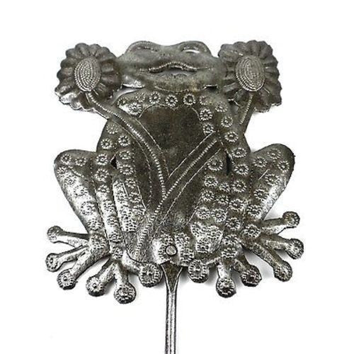 28-inch Metal Garden Stake With Frog Handmade and Fair Trade