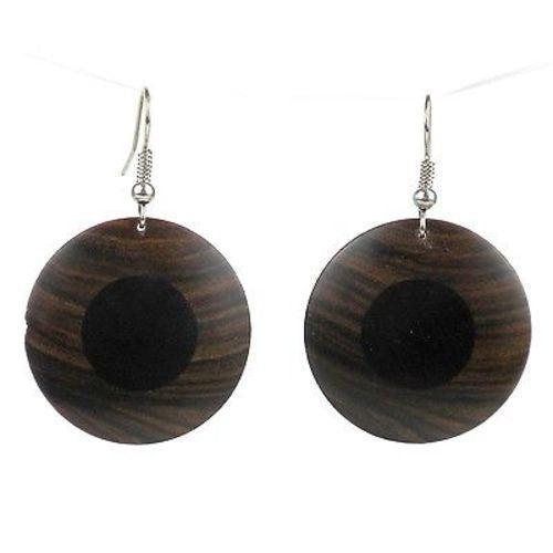 African Ebony and Teak Disk Earrings Handmade and Fair Trade
