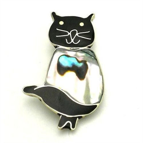Alpaca Silver Abalone Cat Pin Handmade and Fair Trade
