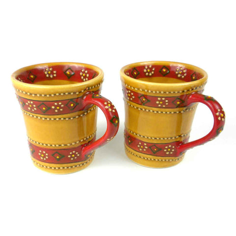 Set of 2 Hand-painted Flared Mugs in Honey Handmade and Fair Trade