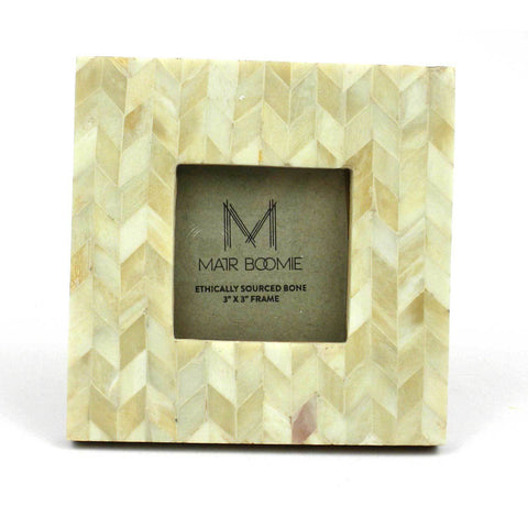Square Chevron Pearl Bone Wood Frame 3x3 - Matr Boomie (P)