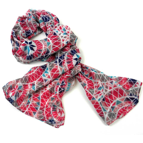 Pink Circles Polyester Scarf - Asha Handicrafts