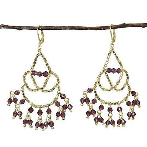 Maharaja Chandelier Earrings in Plum Handmade and Fair Trade