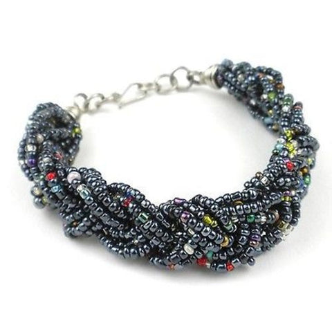 Black Six Strand Braid Beaded Bracelet Handmade and Fair Trade