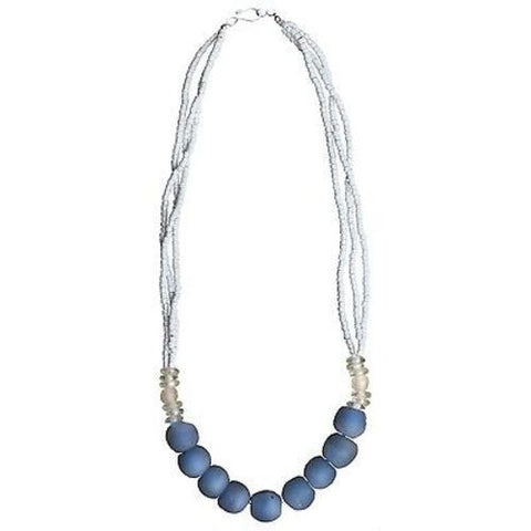 Recycled Blue Abacus Glass Bead Necklace Handmade and Fair Trade