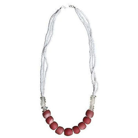 Recycled Pink Poppy Abacus Glass Bead Necklace Handmade and Fair Trade