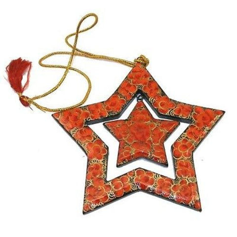 Papier Mache Star Ornament - 4 inch - Orange Handmade and Fair Trade