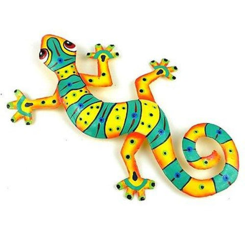 Eight Inch Green Stripe Metal Gecko - Caribbean Craft