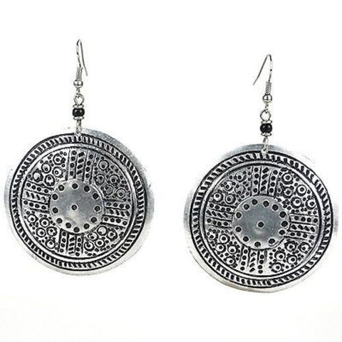 Stamped Recycled Cooking Pot 'Medallion' Earrings Handmade and Fair Trade