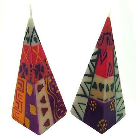 Set of Two Hand-Painted Pyramid Candles - Indaeuko Design Handmade and Fair Trade