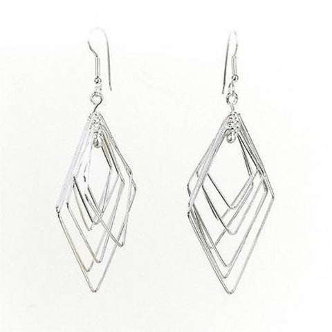 Large Silverplated Seven Rhombi Earrings Handmade and Fair Trade