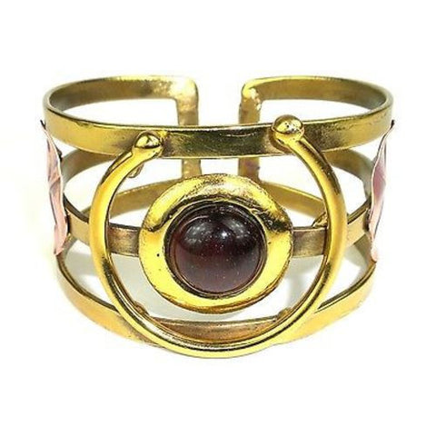 Earthy Red Tiger Eye "C" Brass Cuff Handmade and Fair Trade