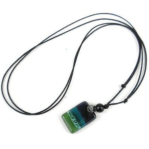 Ocean River Meadow Small Fused Glass Pendant Necklace Handmade and Fair Trade