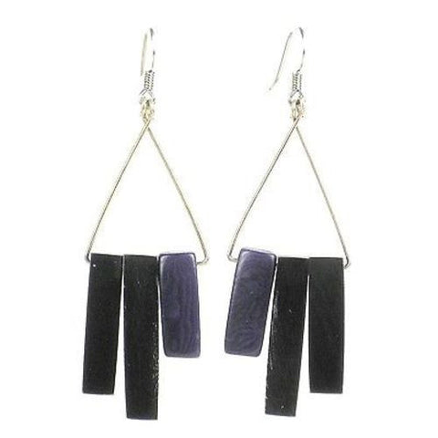 Bullhorn and Tagua Sticks Triangle Earrings - Plum  r Handmade and Fair Trade