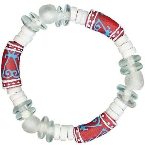Recycled Glass Adinkra-Sankofa Bracelet in Red Handmade and Fair Trade