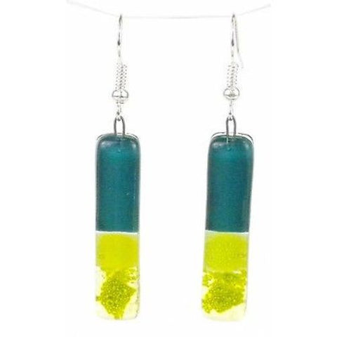Teal and Lime Fused Glass Earrings Handmade and Fair Trade