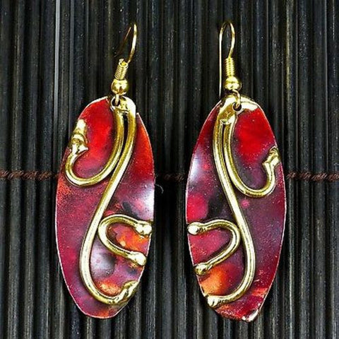 Copper and Brass Oval Earrings Handmade and Fair Trade