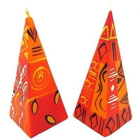 Set of Two Hand-Painted Pyramid Candles - Zahabu Design Handmade and Fair Trade