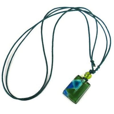 Green Zig-Zag Small Fused Glass Pendant Necklace Handmade and Fair Trade
