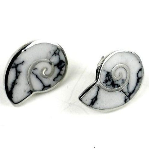 Howlite Nautilus Post Earrings Handmade and Fair Trade
