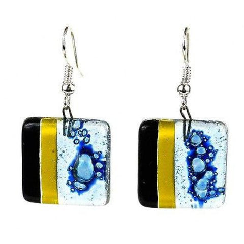 Handcrafted Geometric Square Fused Glass Earrings Handmade and Fair Trade