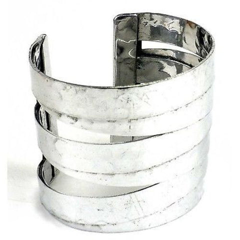 Banded Silver Finished Hammered Cuff Handmade and Fair Trade