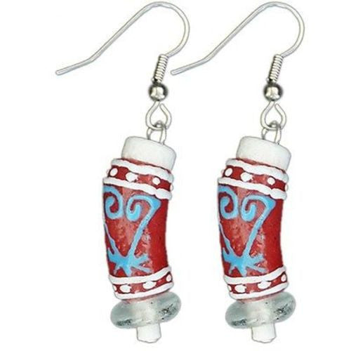 Recycled Glass Adinkra-Sankofa Earrings in Red Handmade and Fair Trade