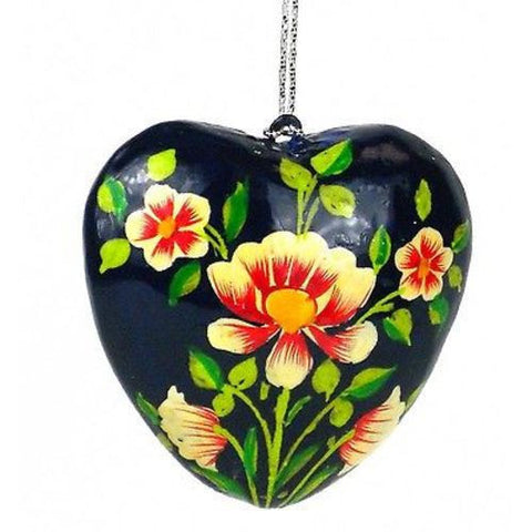 Papier Mache Heart Ornament - 3 inch - Blue Handmade and Fair Trade