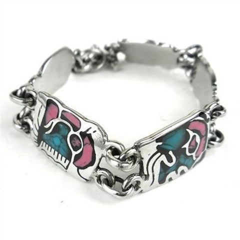 Mayan Glyph Colorful Link Bracelet in Alpaca Silver Handmade and Fair Trade