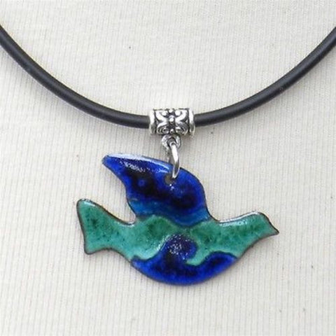 Enamel on Copper Peace Dove Pendant Necklace Handmade and Fair Trade