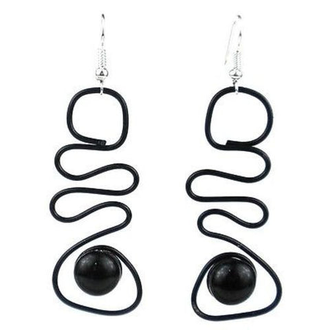 Enameled Wire and Black Glass Bead "Abstract" Earrings Handmade and Fair Trade