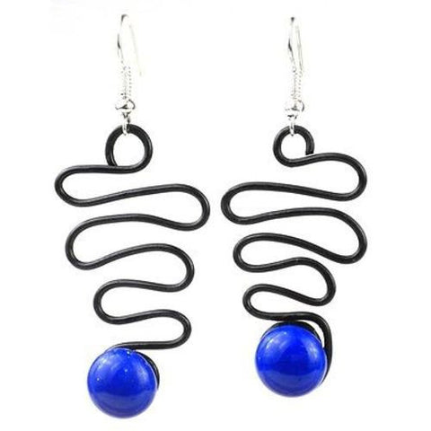 Enameled Wire and Blue Glass Bead "Lombard" Earrings Handmade and Fair Trade