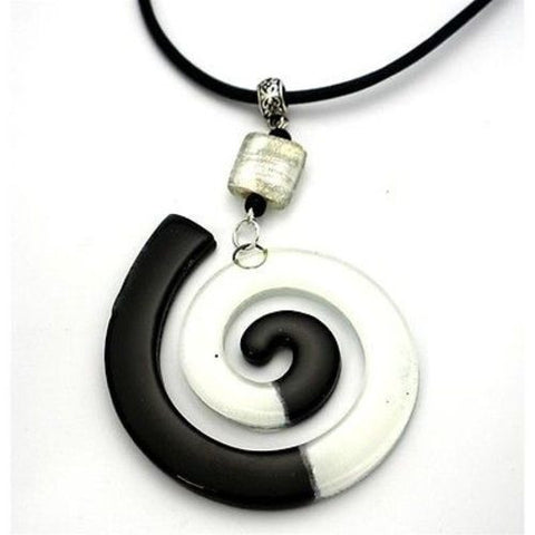 Giant Finite Swirl Glass Pendant Necklace Black White Handmade and Fair Trade