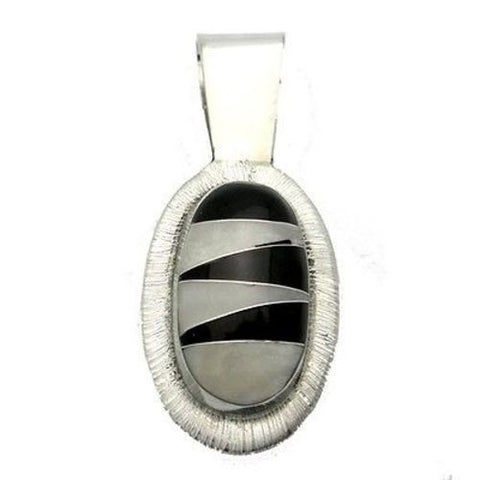 Onyx and Mother of Pearl Zig Zag Pendant Handmade and Fair Trade
