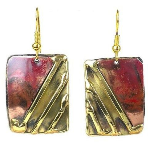 Lines Drawn Brass and Copper Earrings Handmade and Fair Trade