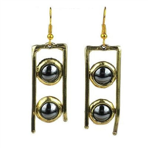 Hematite and Brass Ladder Earrings Handmade and Fair Trade
