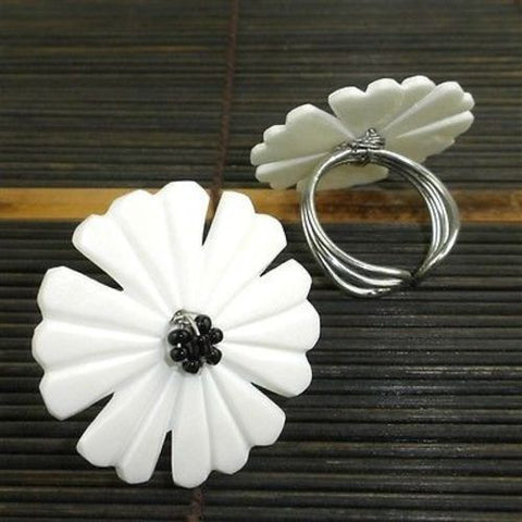 Nouveau Flower Bone Ring in Cream Handmade and Fair Trade