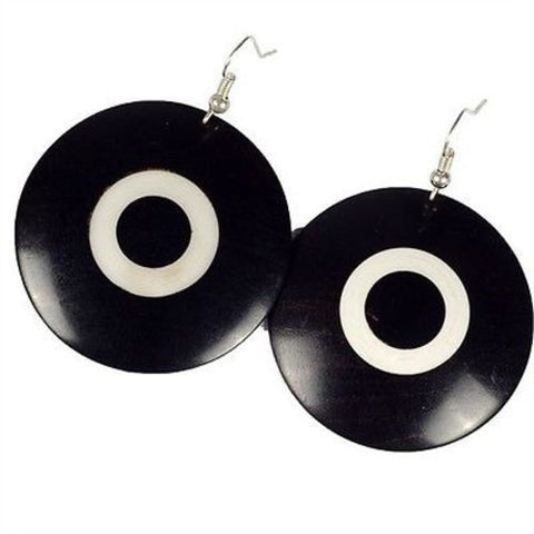 African Blackwood & Ivory Wood Disk Earrings Handmade and Fair Trade