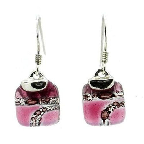 Strawberry Highway Mini Glass Square Earrings with Sterling Silver Handmade and Fair Trade