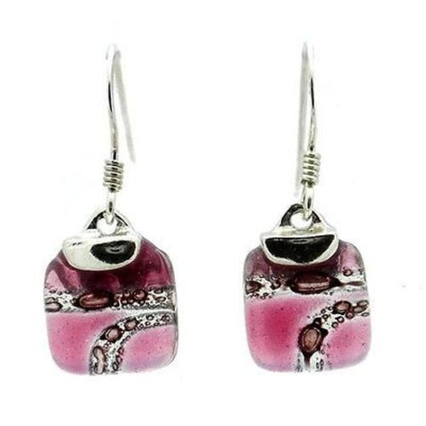 Strawberry Highway Mini Glass Square Earrings with Sterling Silver Handmade and Fair Trade