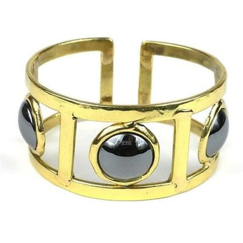 Three Hematite Stones Ladder Cuff Handmade and Fair Trade