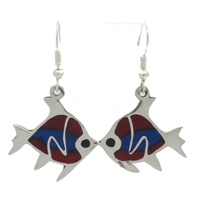 Silver Inlaid Fish Earrings Handmade and Fair Trade