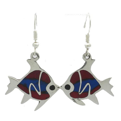 Silver Inlaid Fish Earrings Handmade and Fair Trade