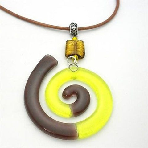 Giant Finite Swirl Glass Pendant Necklace Yellow Handmade and Fair Trade
