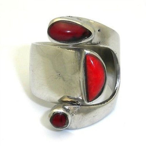 Bloodstone Alpaca Silver Wrap Ring Handmade and Fair Trade