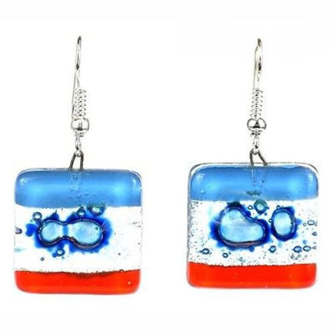 Blue Horizon Square Fused Glass Earrings Handmade and Fair Trade